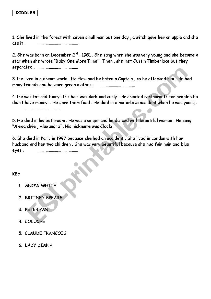 RIDDLES AND SIMPLE PAST worksheet