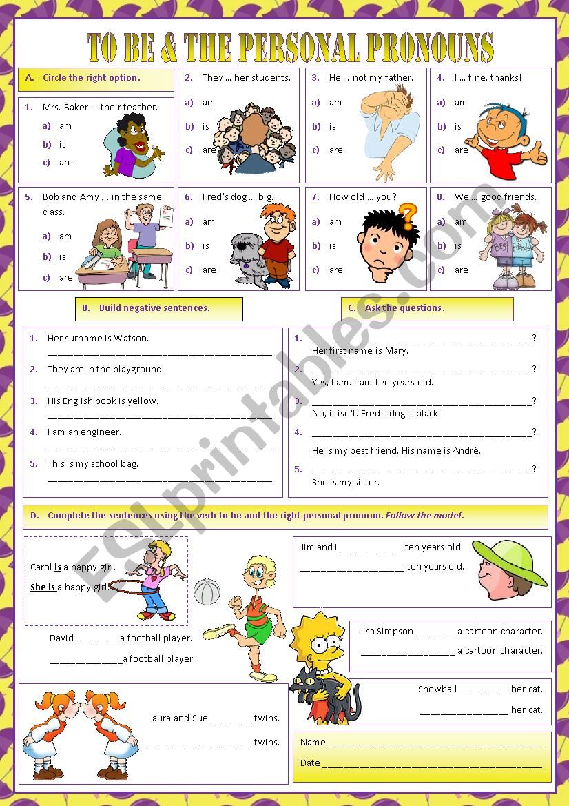 To Be & The Personal Pronouns worksheet
