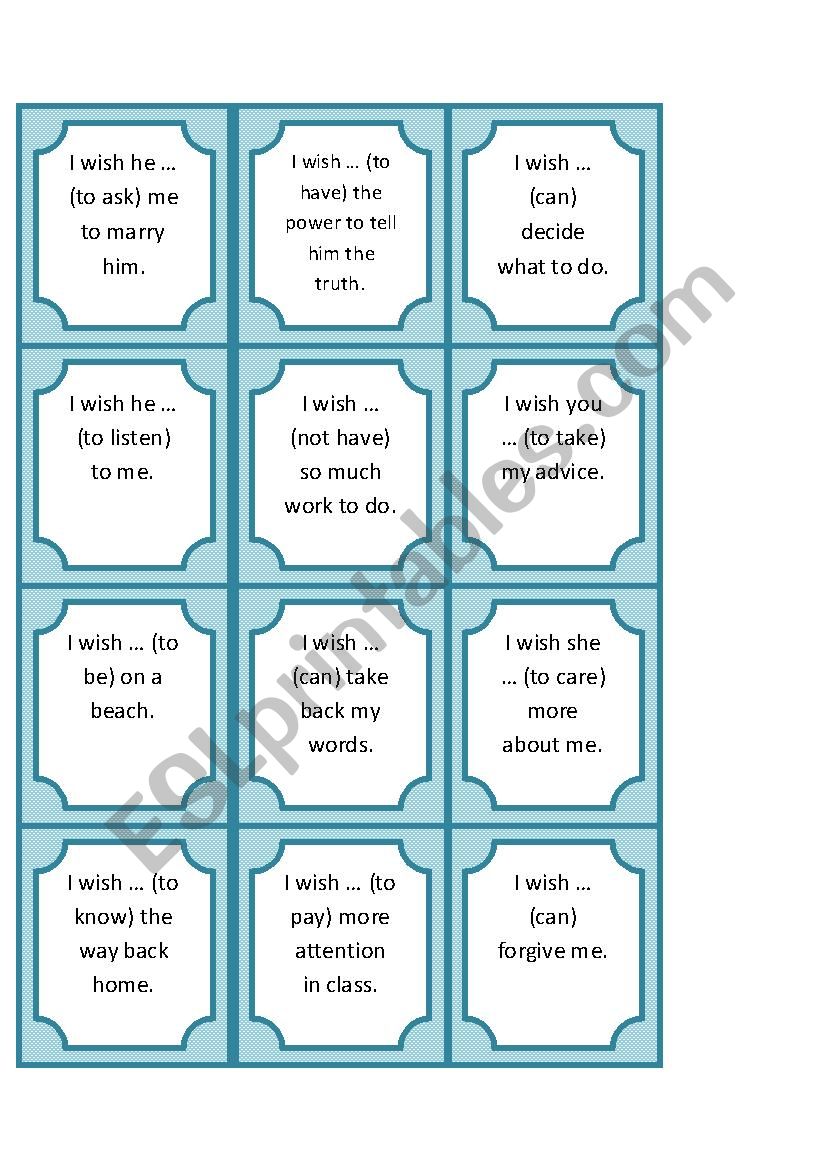 wish + past simple worksheet