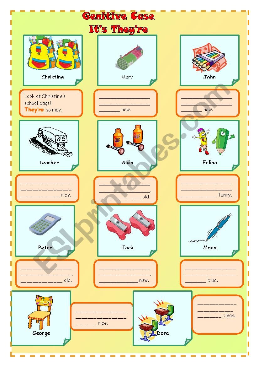 Genitive case/Its - Theyre/School Objects