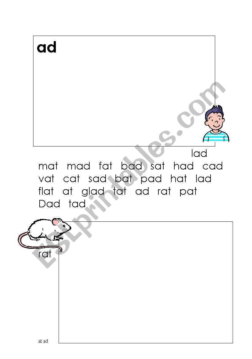 Preliteracy ad / at worksheet