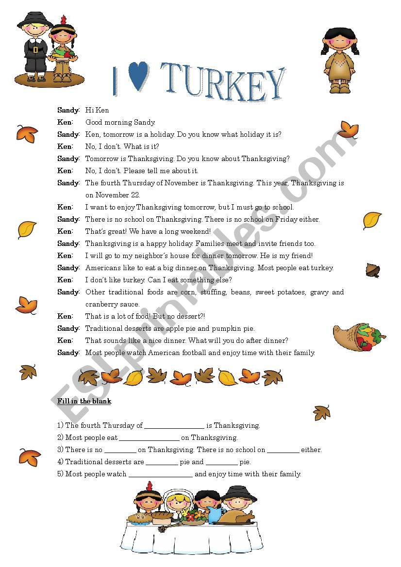 Thanksgiving Dialogue worksheet