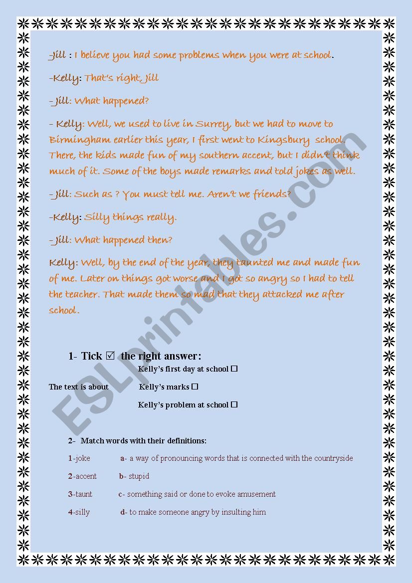 violence at school (2) worksheet