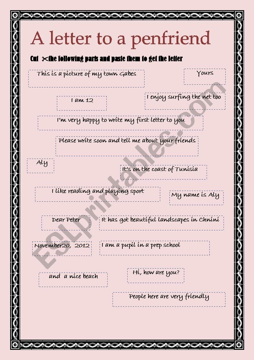 A letter to a penfriend worksheet