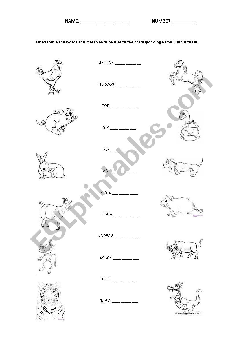 Chinese Zodiac worksheet