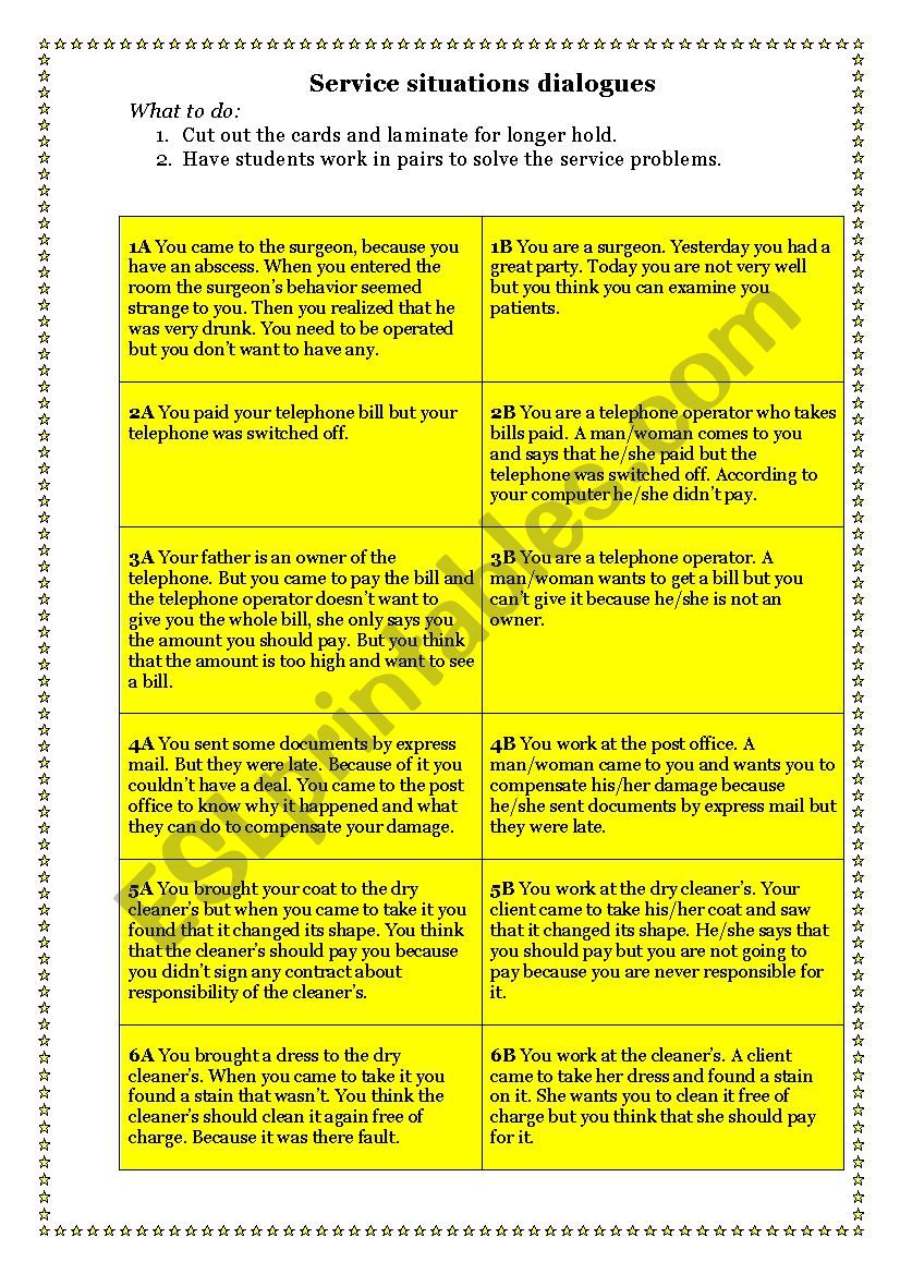 Service situation dialogues worksheet