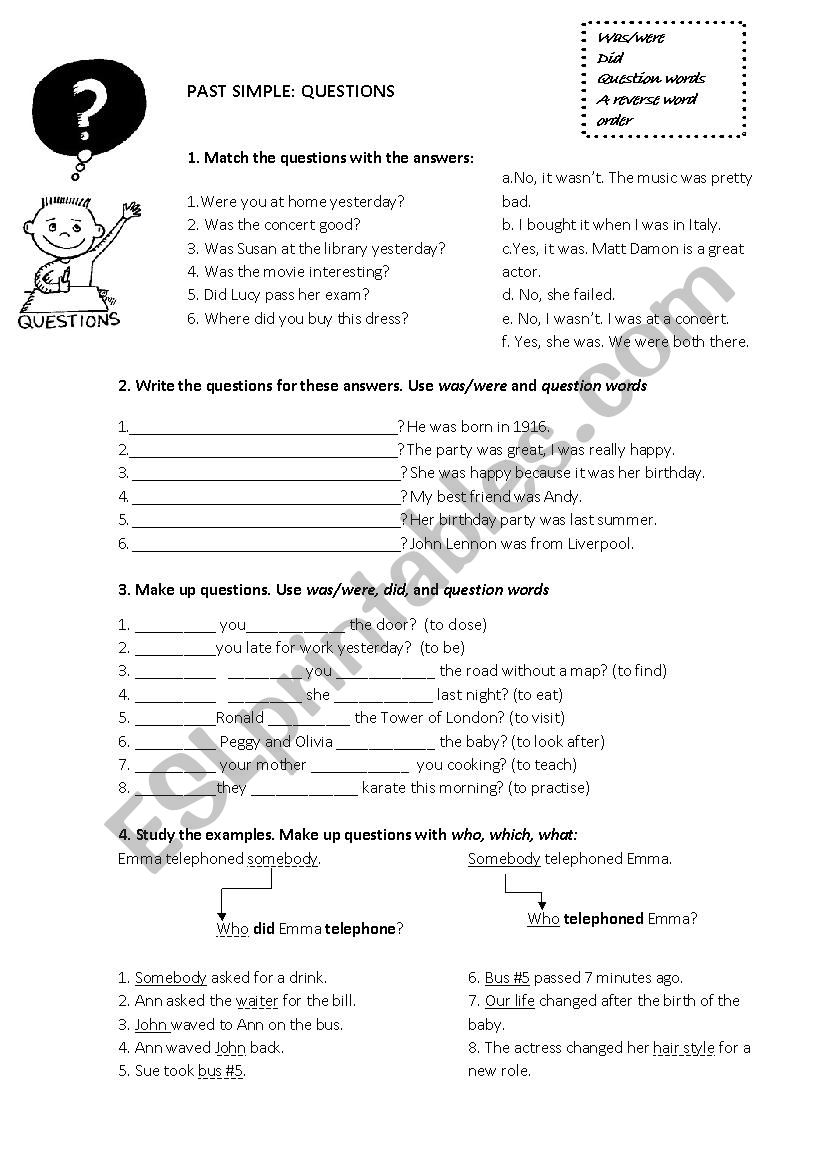 Past Simple questions worksheet