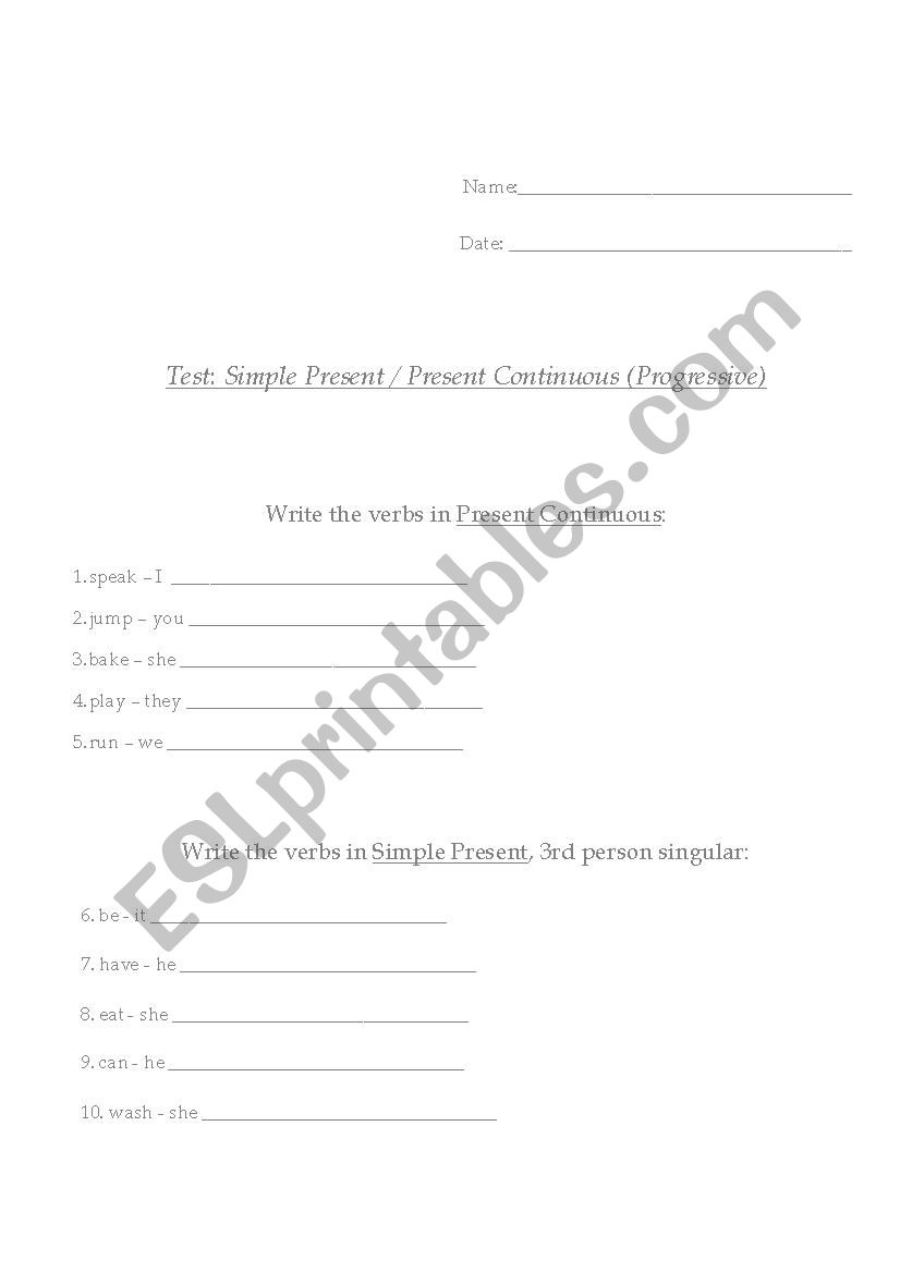 Present Simple/Present Continuous (Present Progressive) Test