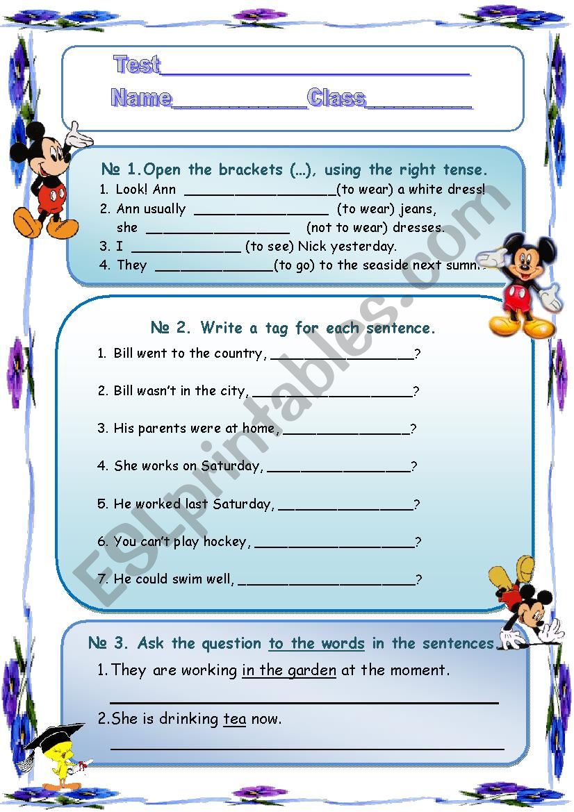 Test: Simple Tenses, Tag-Questions