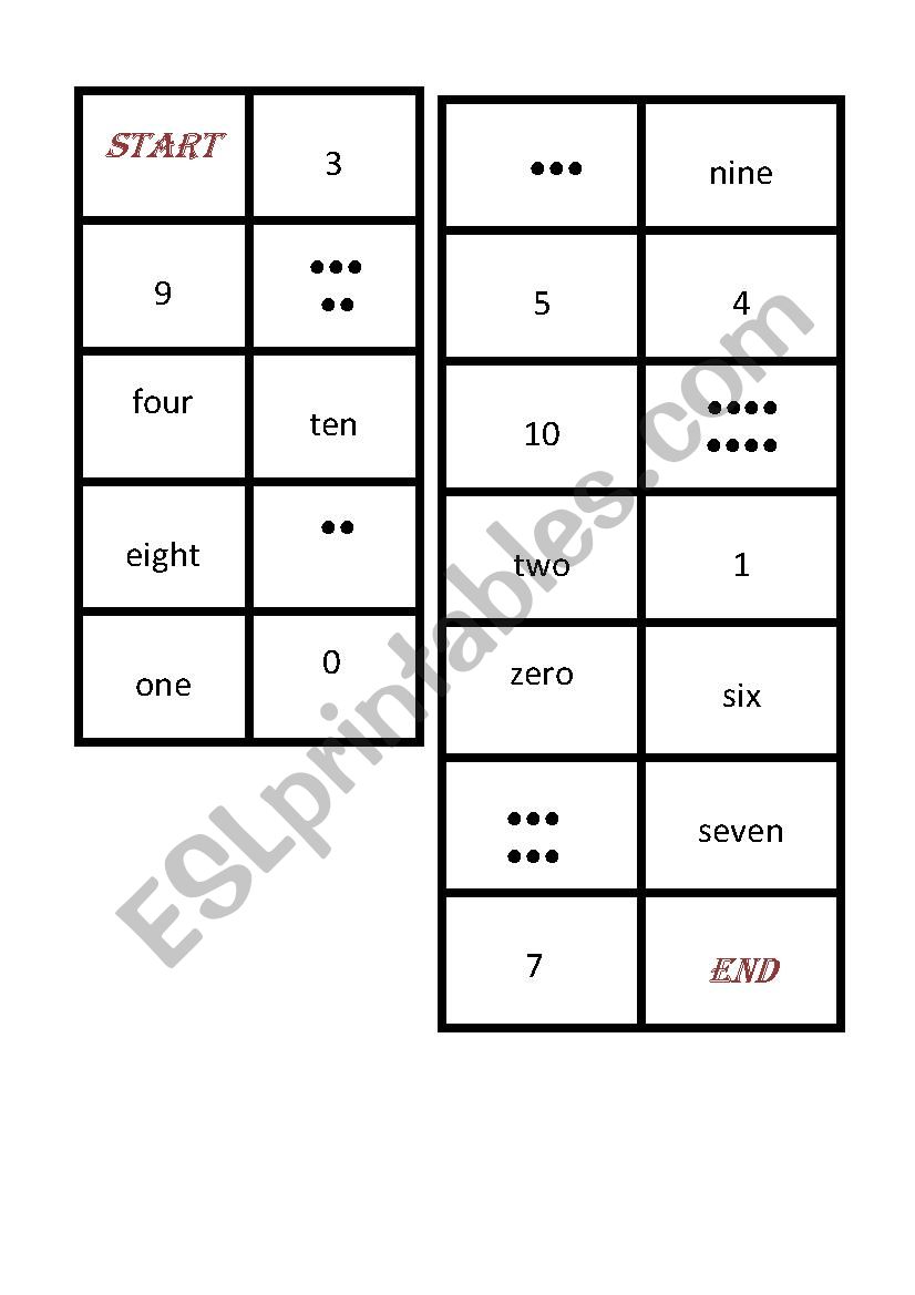 Numbers domino worksheet