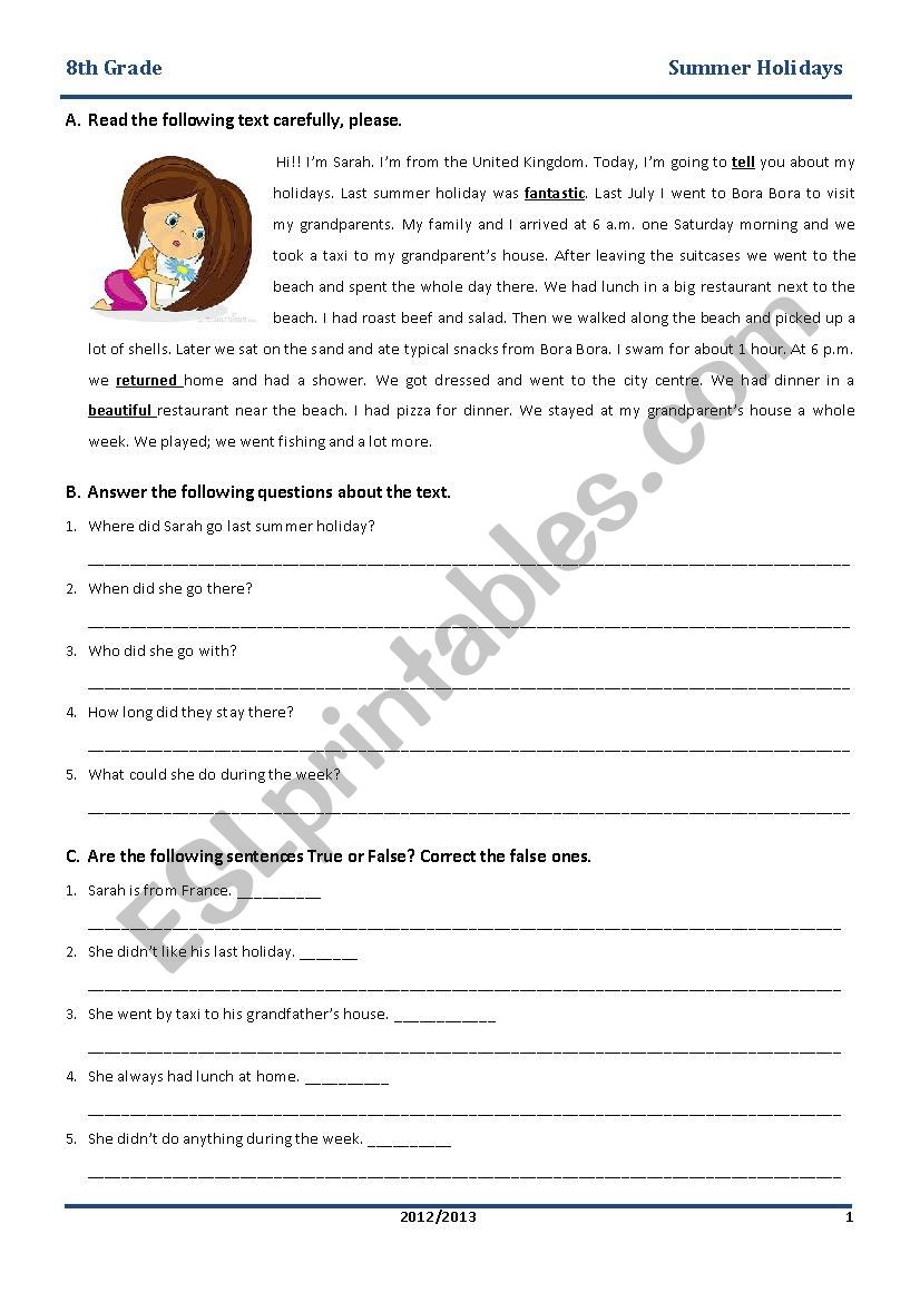 Summer holidays worksheet