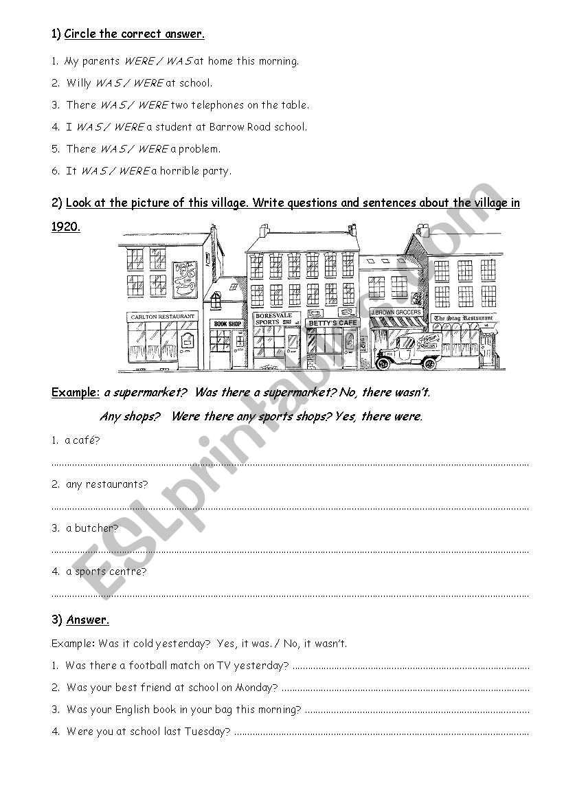 Practice:was-were with key worksheet
