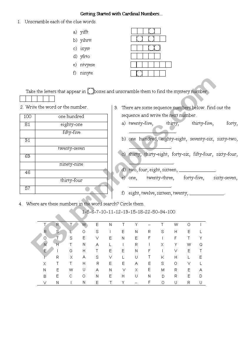 Getting Started with Numbers  worksheet