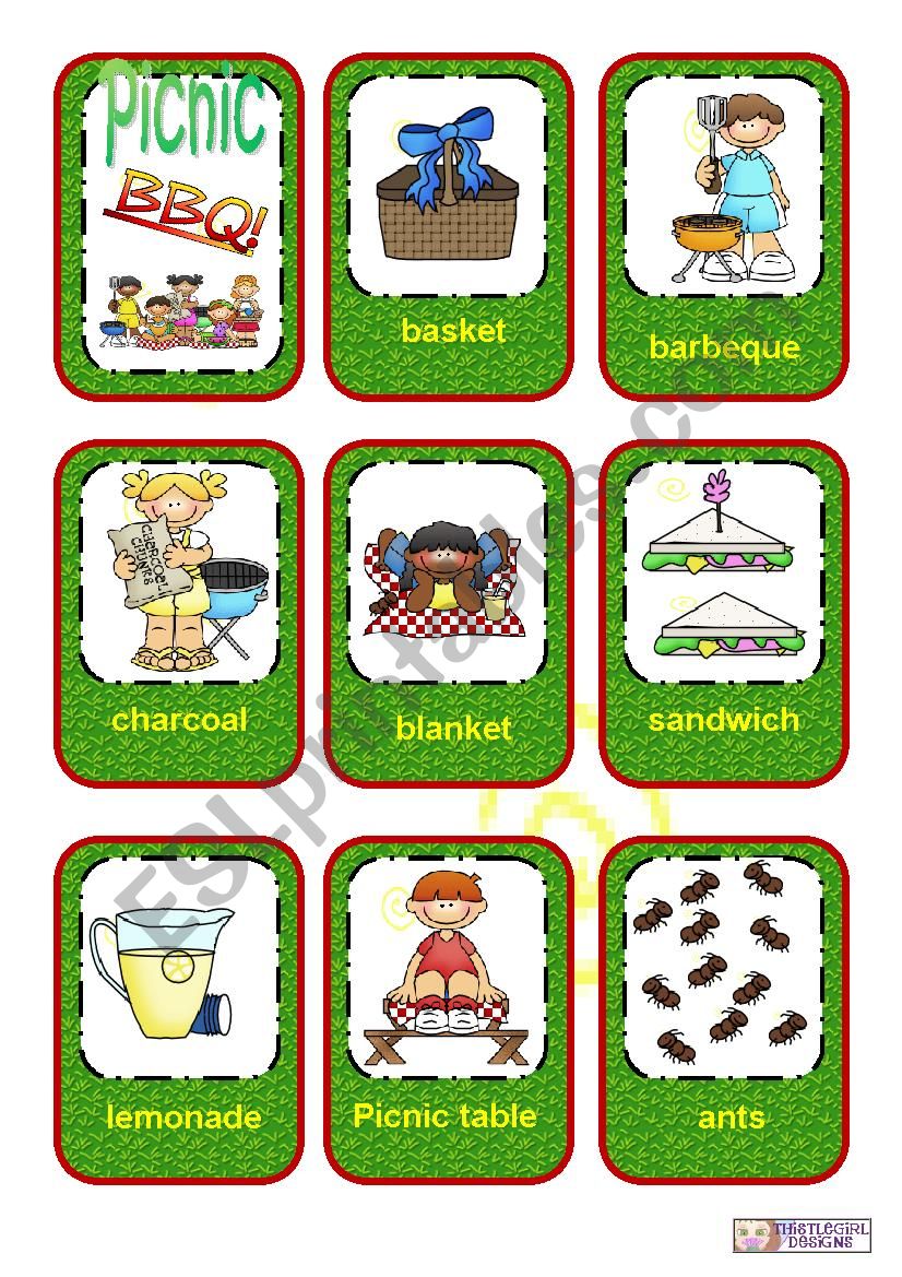 Picnic flashcards worksheet