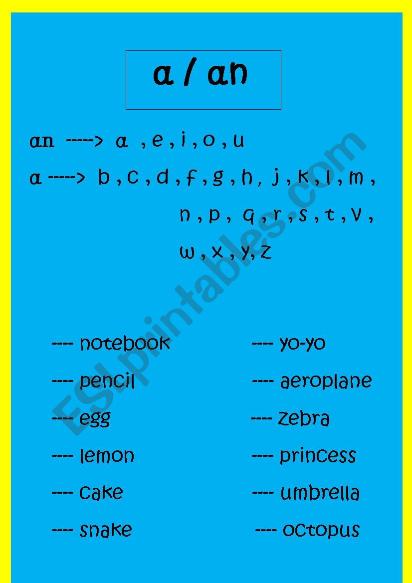 a / an worksheet