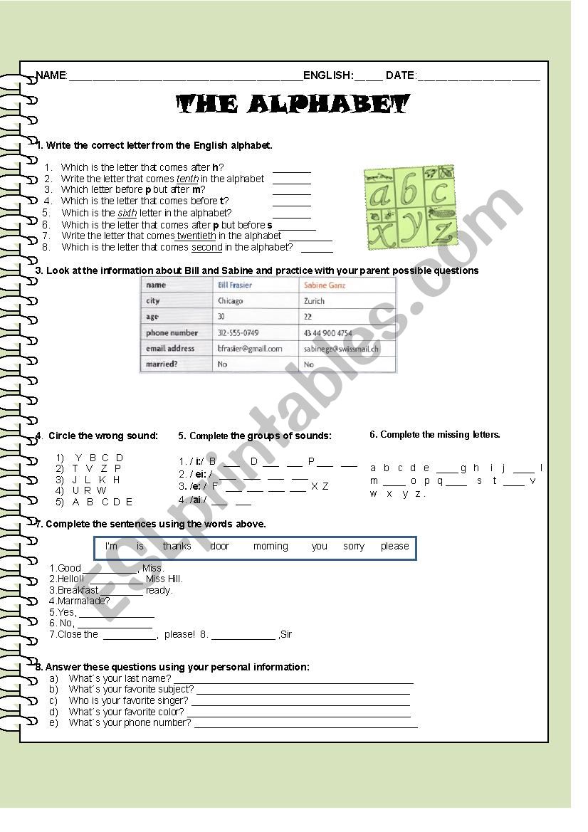 The alphabet worksheet