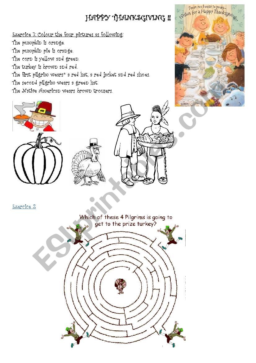 thanksgiving and colours worksheet