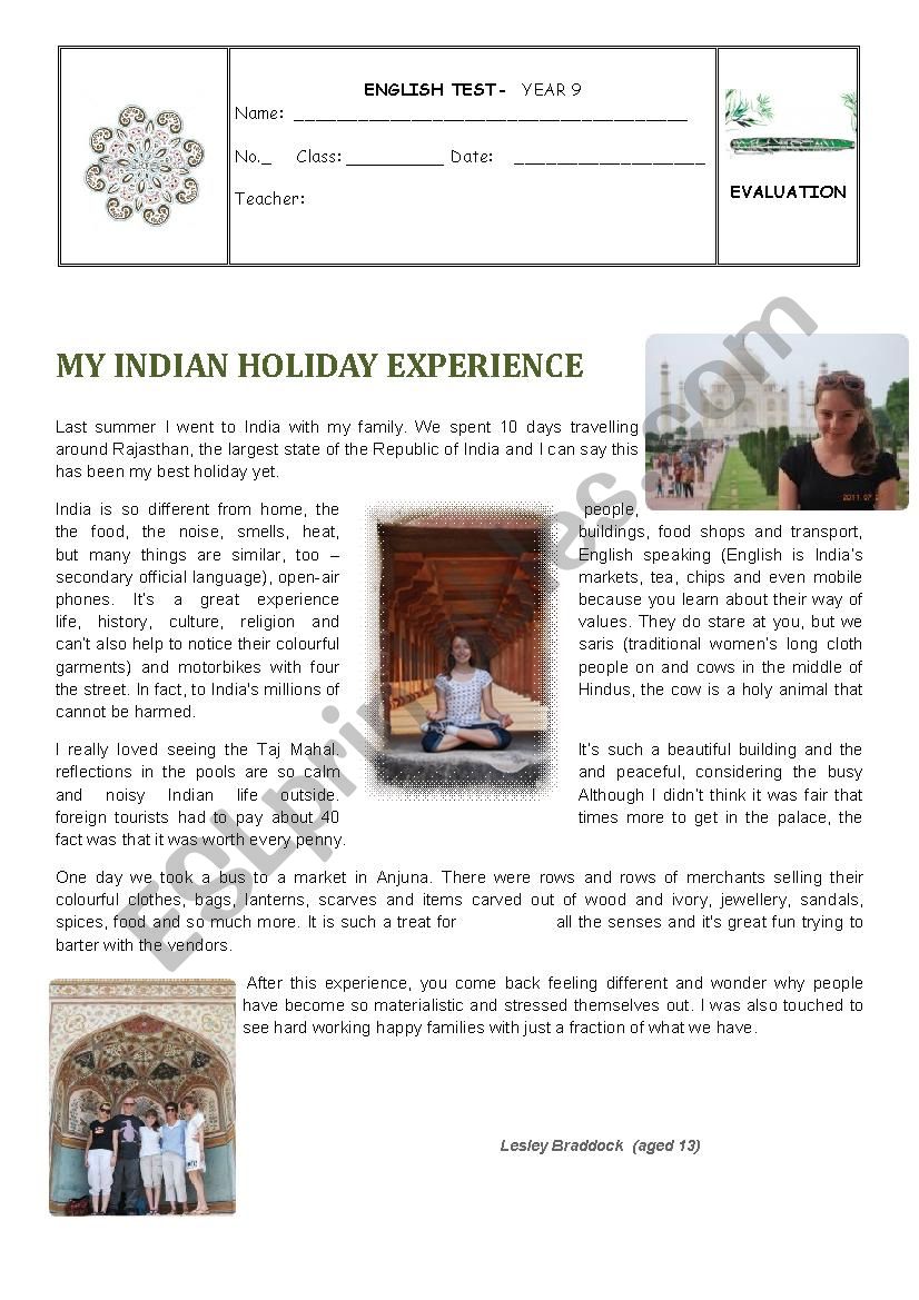 Test - My Indian Holiday Experience