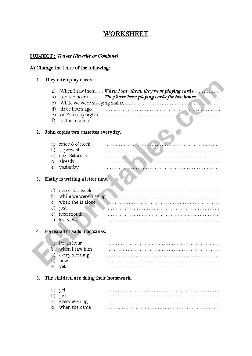 tenses worksheet
