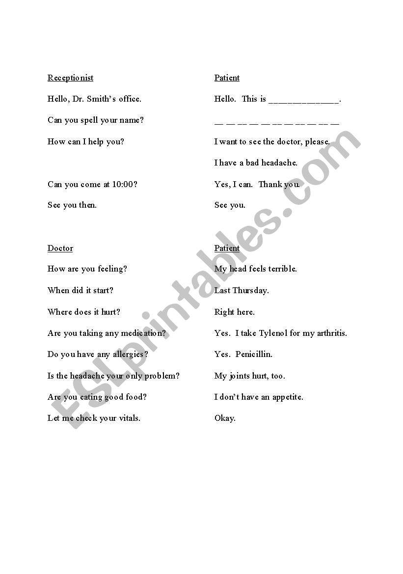 Doctor Conversations worksheet
