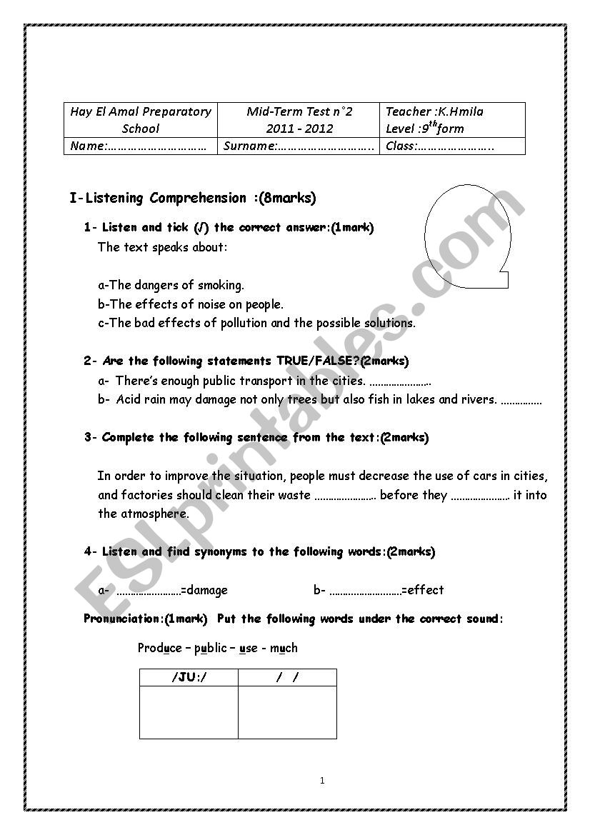 9eme contr 2 worksheet