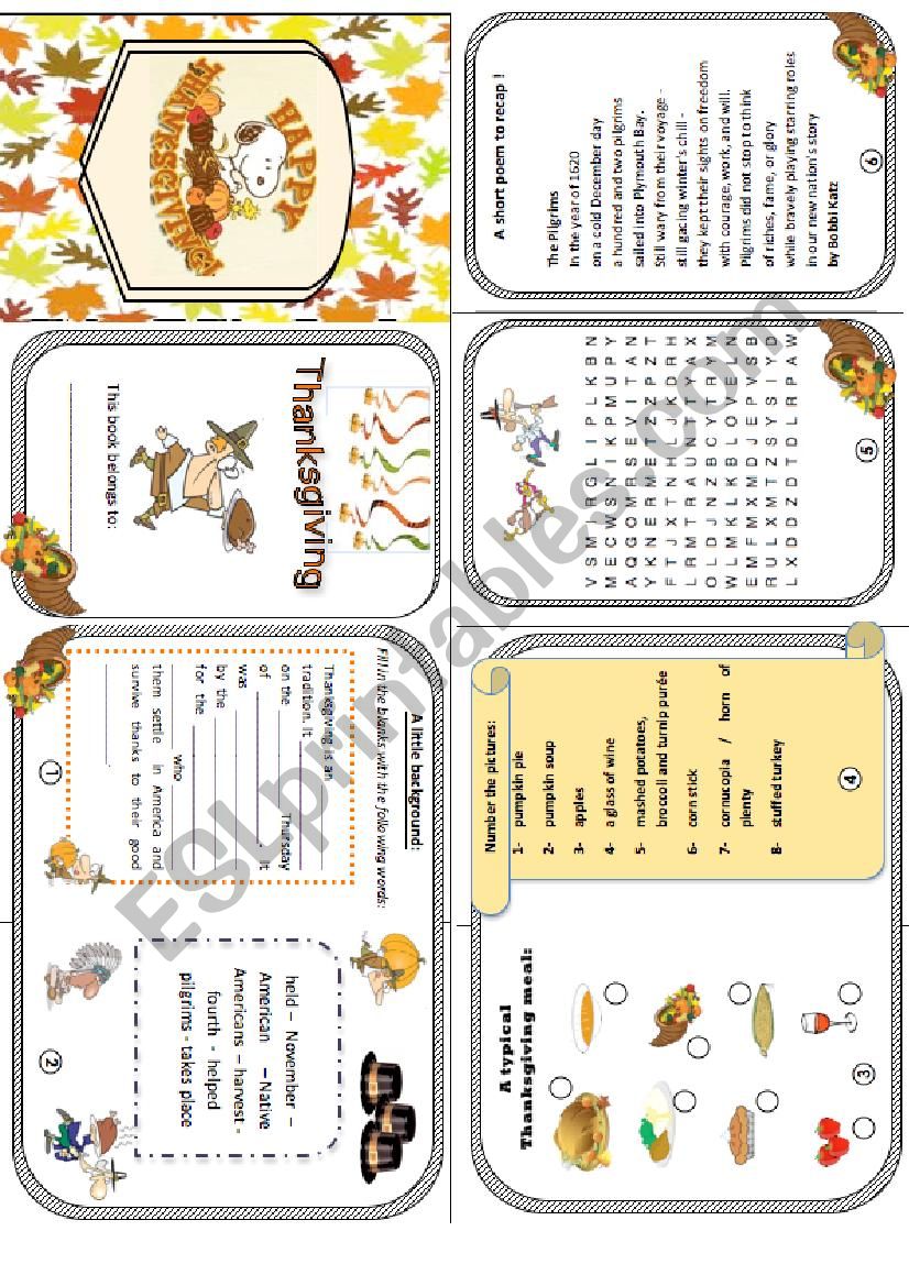 Thanksgiving minibook worksheet
