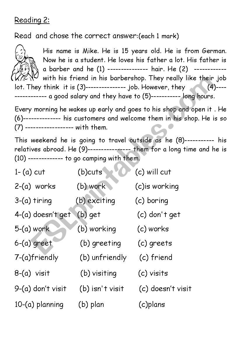 close test worksheet