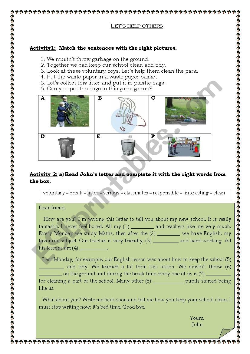 LetÂ´s help others worksheet