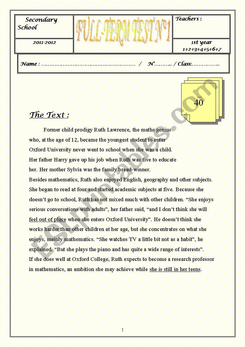 Full-Term Test N1  A GIFTED BOY