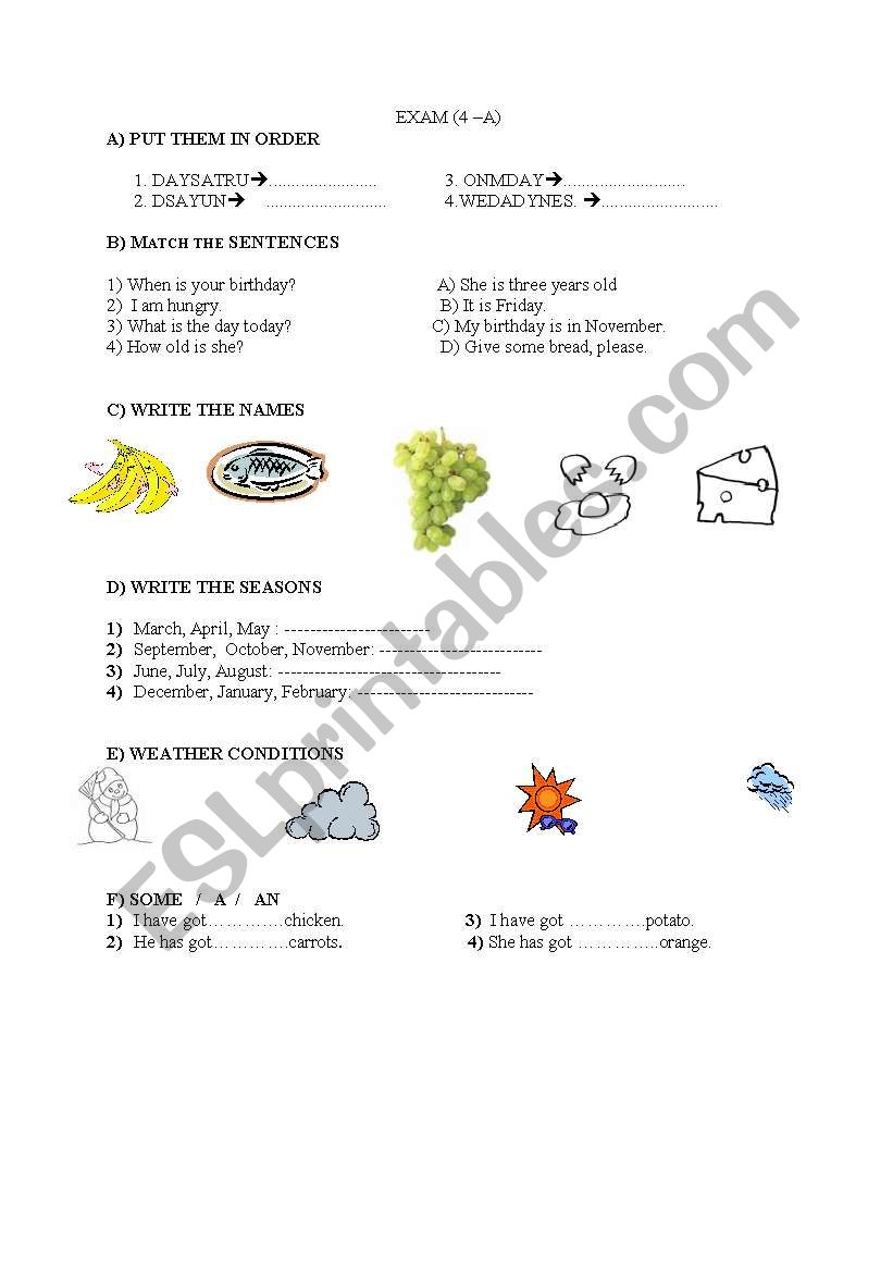 exam for 4 grade worksheet