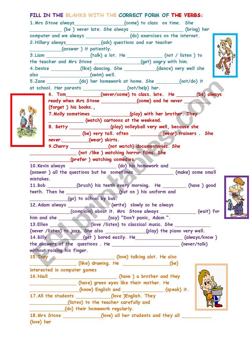 PRESENT SIMPLE FOR BEGINNERS  worksheet