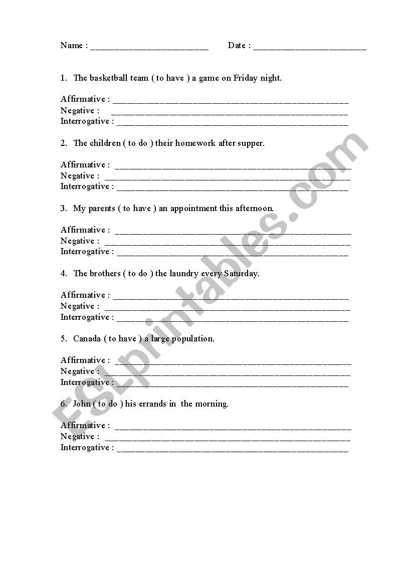 quiz verb to be, to have, to do , affirmative, negative, interrogative quiz verb to be, to have, to do , affirmative, negative, interrogative