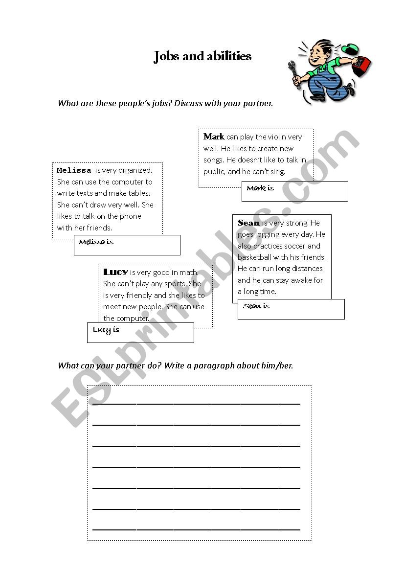 Jobs and abilities worksheet