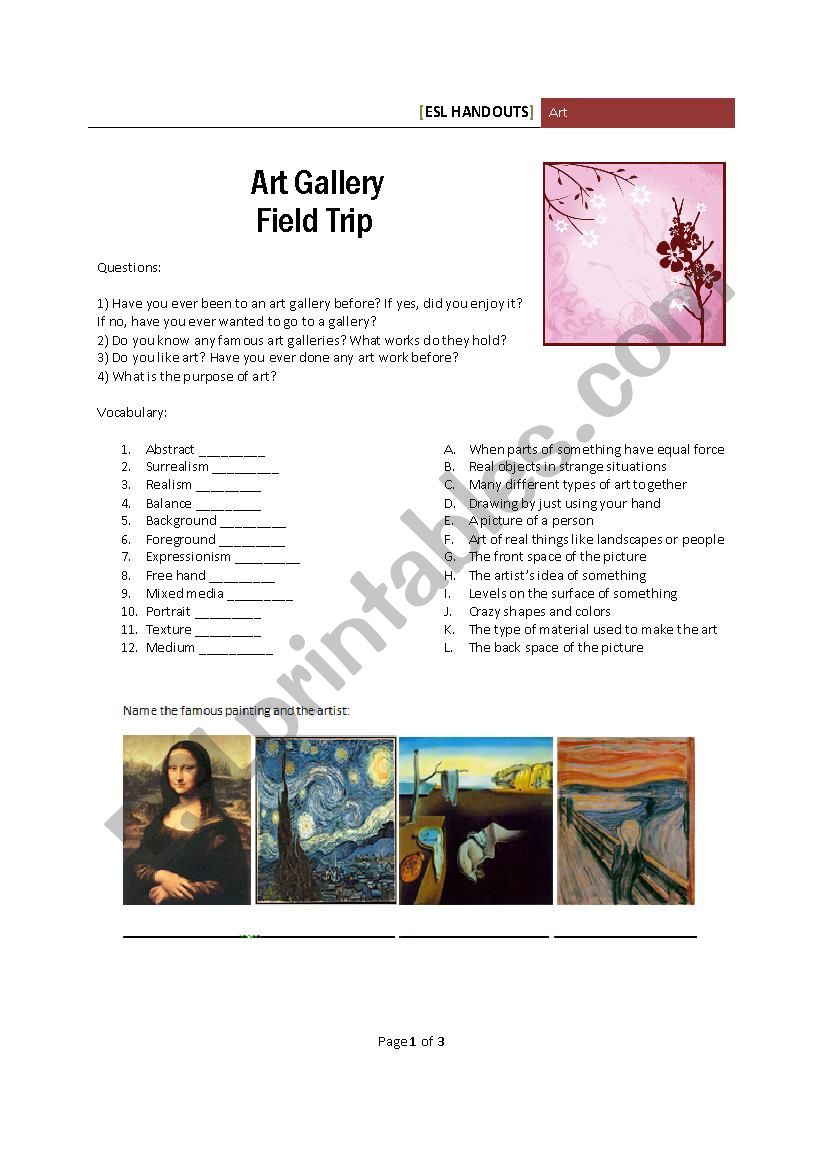 Art Gallery  worksheet