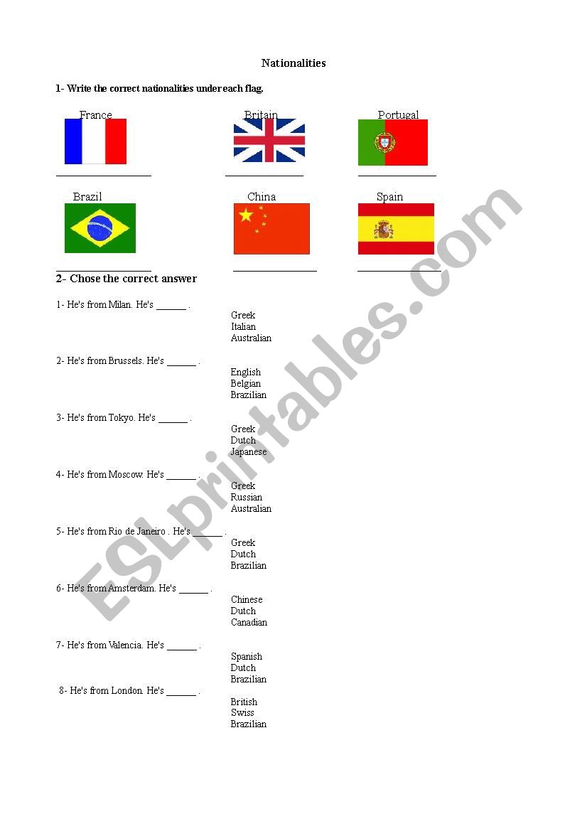 Nationalities worksheet