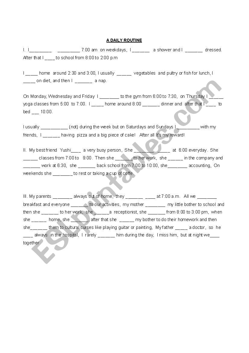 DAILY ROUTINE worksheet