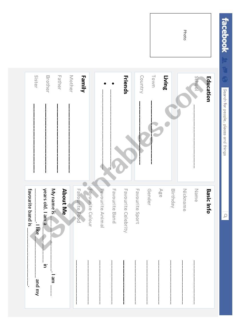 Facebook Profile Template worksheet