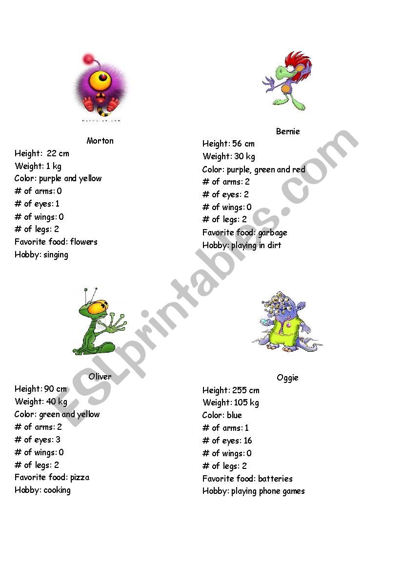 Alien ID cards worksheet