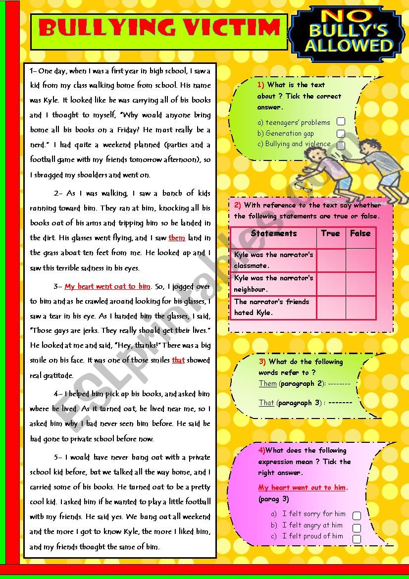 A Bullying Victim worksheet