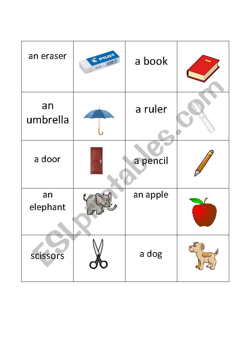 Memory game worksheet