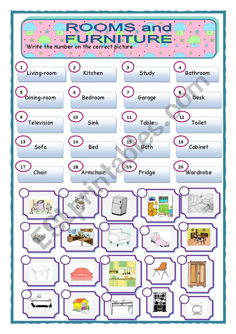 Rooms and furniture worksheet