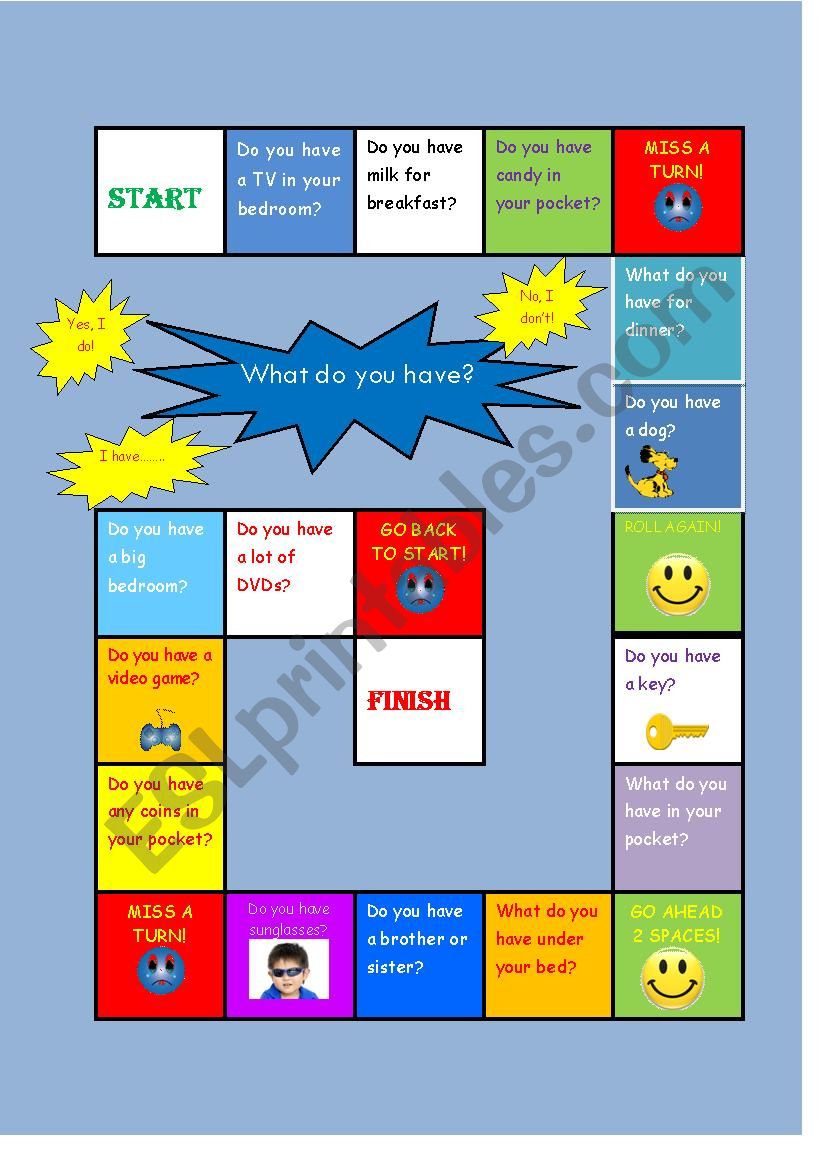 What do you have? Board Game worksheet