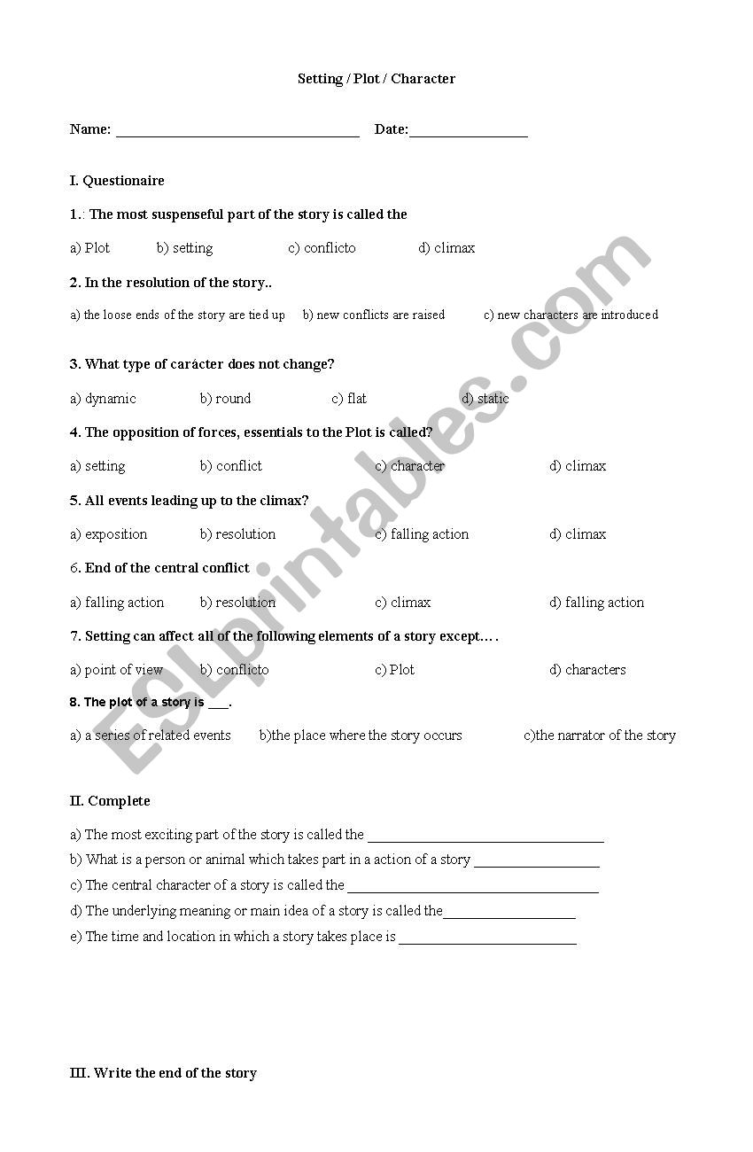 Plot / setting / character worksheet