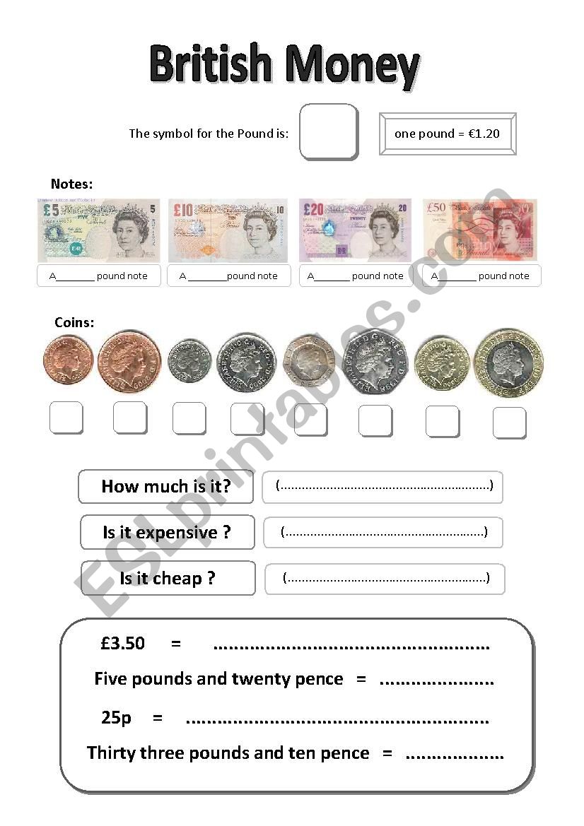 British Currency worksheet