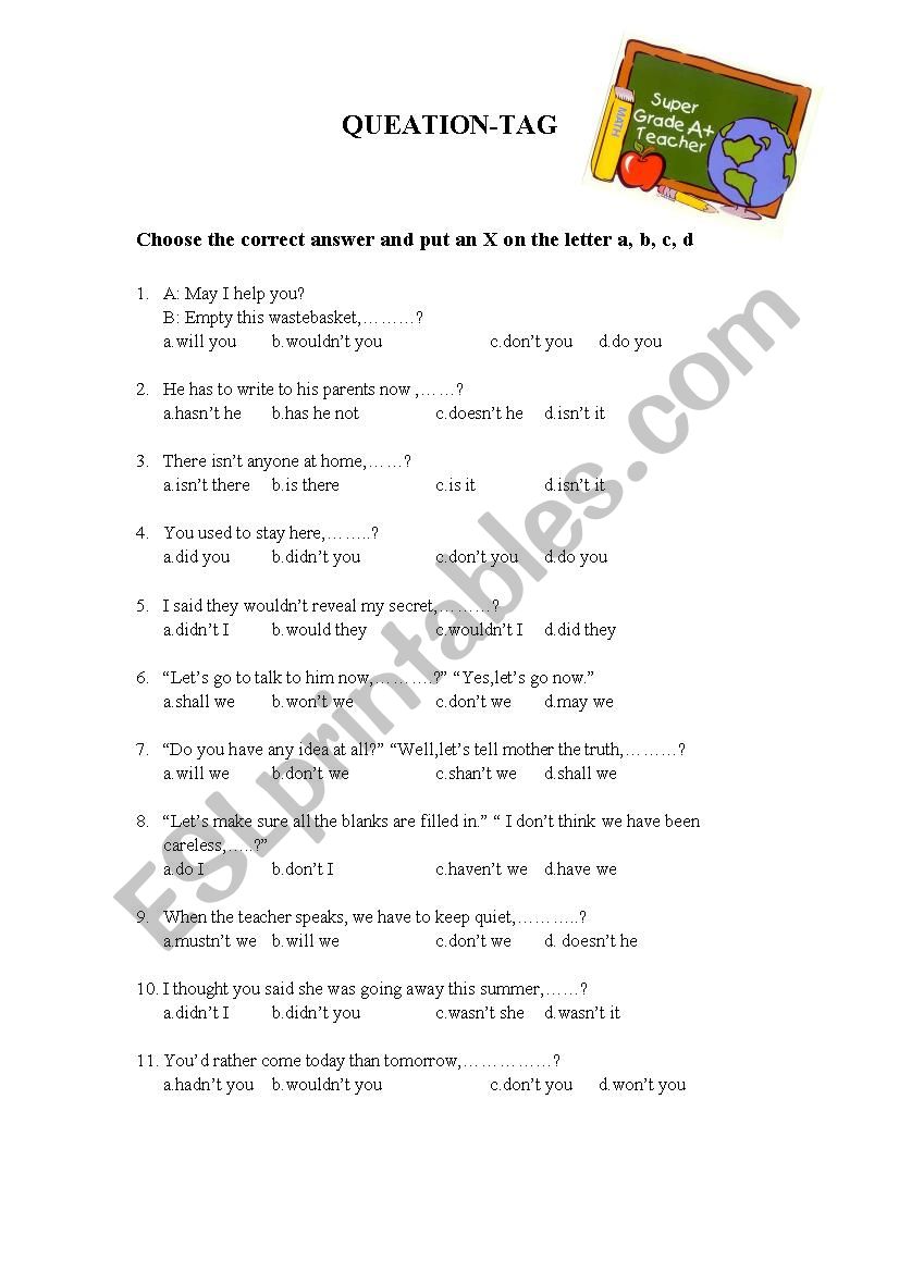 Question tags  worksheet