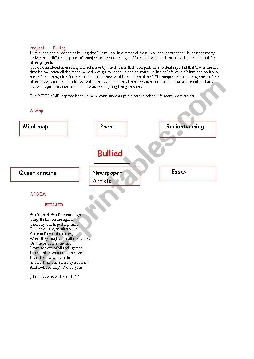 project about bulling worksheet