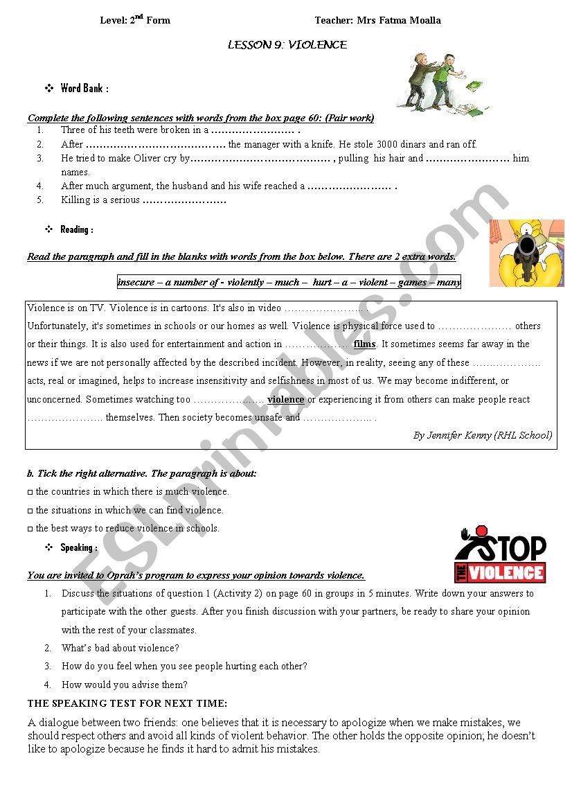 Level 2 nd form  Lesson 9 Violence