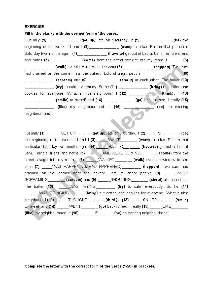 Mixed tenses - correct tense with key