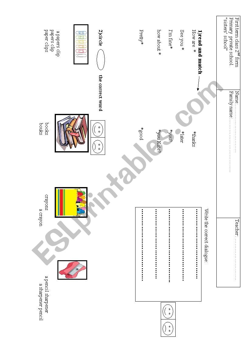 english test for the starter worksheet