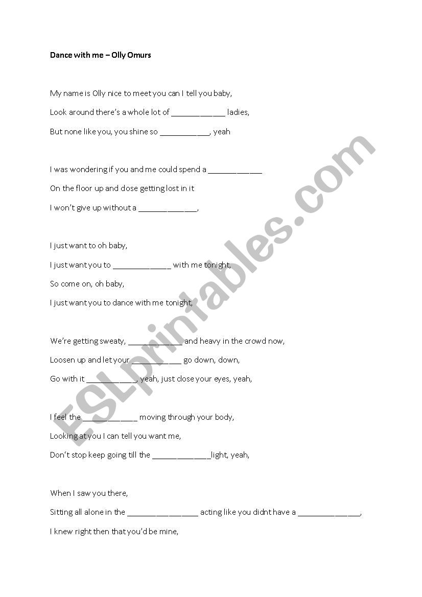 Olly Omurs - Dance with me worksheet